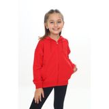 Toontoy Kırmızı Kız Çocuk Kapüşonlu Fermuarlı Cepli Düşük Omuz Örme Hırka - 2 İplik