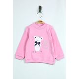 Toontoy Kız Bebek Ayıcık Nakışlı İnce Penye Tişört Pembe 9 AY