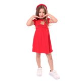 Toontoy Kız Bebek Faire Un Voeu Baskılı Elbise - 1 Yaş - Kırmızı