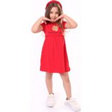 Toontoy Kız Bebek Faire Un Voeu Baskılı Elbise - 4 Yaş - Kırmızı