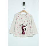 Toontoy Kız Bebek Flamingo Nakışlı T-Shirt Kahve Melanj 6 AY