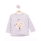 Toontoy Kız Bebek Köpek Nakışlı T-Shirt - 6 Ay - Gri Melanj