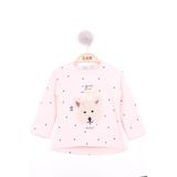 Toontoy Kız Bebek Köpek Nakışlı T-Shirt Pudra 2 YAŞ
