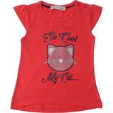 Toontoy Kız Bebek Simli Kedi Baskılı T-Shirt - 9 Ay - Nar Çiçeği