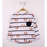 Toontoy Kız Bebek T-Shirt Çizgili Cepli Tilki Baskı Beyaz 2 YAŞ