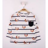 Toontoy Kız Bebek T-Shirt Çizgili Cepli Tilki Baskı Ekru 2 YAŞ