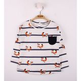 Toontoy Kız Bebek T-Shirt Çizgili Cepli Tilki Baskı Ekru 6 AY