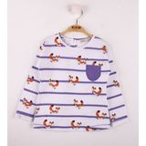 Toontoy Kız Bebek T-Shirt Çizgili Cepli Tilki Baskı Mor 2 YAŞ