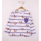 Toontoy Kız Bebek T-Shirt Çizgili Cepli Tilki Baskı Mor 6 AY