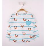Toontoy Kız Bebek T-Shirt Çizgili Cepli Tilki Baskı Turkuaz 2 YAŞ