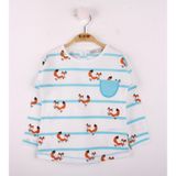 Toontoy Kız Bebek T-Shirt Çizgili Cepli Tilki Baskı Turkuaz 6 AY