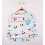 Toontoy Kız Bebek T-Shirt Çizgili Cepli Tilki Baskı Turkuaz 9 AY