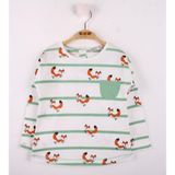 Toontoy Kız Bebek T-Shirt Çizgili Cepli Tilki Baskı Yeşil 1 YAŞ
