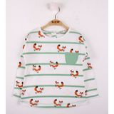Toontoy Kız Bebek T-Shirt Çizgili Cepli Tilki Baskı Yeşil 2 YAŞ