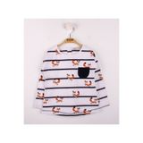 Toontoy Kız Bebek T-Shirt Çizgili Cepli Tilki Baskı