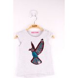 Toontoy Kız Bebek T-Shirt Pullu Kuş Baskı - 6 Ay - Gri Melanj