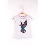 Toontoy Kız Bebek Tişört Pullu Kuş Baskı Gri Melanj 6 AY