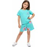 Toontoy Kız Çocuk 2'li Çiçek Baskılı Şortlu Takım - 3 Yaş - Mint Yeşili