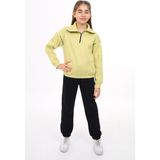 Toontoy Kız Çocuk 2'li Takım Baskılı Balıkçı Yaka Fermuarlı Sweatshirt & Beli Paçası Lastikli Cepli Jogger Eşofman Altı - Renk Bloklu 3 Iplik Şardonlu - Açık Yeşil - 13 - 14 Yaş