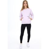 Toontoy Kız Çocuk 2'li Takım Baskılı Bisiklet Yaka Düşük Omuz Cepli Sweatshirt & Basic Düz Tayt - Açık Lila - 8 - 9 Yaş