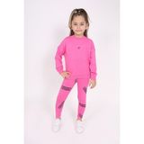 Toontoy Kız Çocuk 2'li Takım Baskılı Bisiklet Yaka Düşük Omuz Cepli Sweatshirt & Basic Düz Tayt - Fuşya - 5