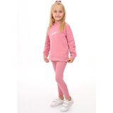 Toontoy Kız Çocuk 2'li Takım Baskılı Bisiklet Yaka Düşük Omuz Cepli Sweatshirt & Basic Düz Tayt - Gül Kurusu - 4