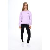 Toontoy Kız Çocuk 2'li Takım Baskılı Bisiklet Yaka Düşük Omuz Cepli Sweatshirt & Basic Düz Tayt - Lila - 10-11