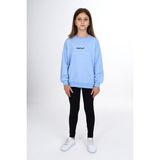 Toontoy Kız Çocuk 2'li Takım Baskılı Bisiklet Yaka Düşük Omuz Cepli Sweatshirt & Basic Düz Tayt - Mavi - 10-11