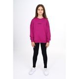 Toontoy Kız Çocuk 2'li Takım Baskılı Bisiklet Yaka Düşük Omuz Cepli Sweatshirt & Basic Düz Tayt - Mürdüm - 6 – 7 Yaş