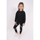 Toontoy Kız Çocuk 2'li Takım Baskılı Bisiklet Yaka Düşük Omuz Cepli Sweatshirt & Basic Düz Tayt - Siyah