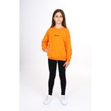 Toontoy Kız Çocuk 2'li Takım Baskılı Bisiklet Yaka Düşük Omuz Cepli Sweatshirt & Basic Düz Tayt - Turuncu - 10-11