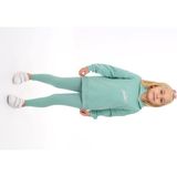 Toontoy Kız Çocuk 2'li Takım Baskılı Bisiklet Yaka Düşük Omuz Cepli Sweatshirt & Basic Düz Tayt - Yeşil - 5