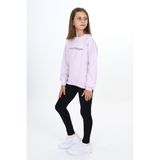Toontoy Kız Çocuk 2'li Takım Baskılı Bisiklet Yaka Düşük Omuz Sweatshirt & Basic Düz Tayt - Açık Lila - 12 - 13 Yaş
