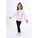 Toontoy Kız Çocuk 2'li Takım Baskılı Bisiklet Yaka Düşük Omuz Sweatshirt & Basic Düz Tayt - Açık Lila - 4