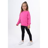 Toontoy Kız Çocuk 2'li Takım Baskılı Bisiklet Yaka Düşük Omuz Sweatshirt & Basic Düz Tayt - Fuşya - 3