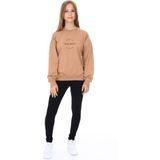 Toontoy Kız Çocuk 2'li Takım Baskılı Bisiklet Yaka Düşük Omuz Sweatshirt & Basic Düz Tayt - Kahverengi - 8 - 9 Yaş