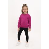 Toontoy Kız Çocuk 2'li Takım Baskılı Bisiklet Yaka Düşük Omuz Sweatshirt & Basic Düz Tayt - Mürdüm - 3