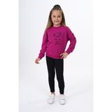 Toontoy Kız Çocuk 2'li Takım Baskılı Bisiklet Yaka Düşük Omuz Sweatshirt & Basic Düz Tayt - Mürdüm
