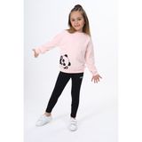 Toontoy Kız Çocuk 2'li Takım Baskılı Bisiklet Yaka Düşük Omuz Sweatshirt & Basic Düz Tayt - Pudra - 4