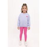 Toontoy Kız Çocuk 2'li Takım Baskılı Bisiklet Yaka Düşük Omuz Sweatshirt & Basic Düz Tayt - TK23096 - Açık Lila