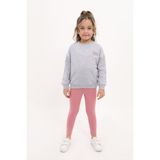 Toontoy Kız Çocuk 2'li Takım Baskılı Bisiklet Yaka Düşük Omuz Sweatshirt & Basic Düz Tayt - TK23096 - Gri - 5