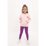 Toontoy Kız Çocuk 2'li Takım Baskılı Bisiklet Yaka Düşük Omuz Sweatshirt & Basic Düz Tayt - TK23096 - Pudra - 5