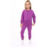 Toontoy Kız Çocuk 2'li Takım Baskılı Bisiklet Yaka Fermuarlı Ribanalı Sweatshirt & Beli Paçası Ribanalı Jogger Eşofman Altı - TK24218 - Mor - 3