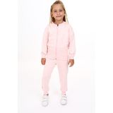 Toontoy Kız Çocuk 2'li Takım Baskılı Bisiklet Yaka Fermuarlı Ribanalı Sweatshirt & Beli Paçası Ribanalı Jogger Eşofman Altı - TK24218 - Pudra - 3