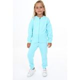 Toontoy Kız Çocuk 2'li Takım Baskılı Bisiklet Yaka Fermuarlı Ribanalı Sweatshirt & Beli Paçası Ribanalı Jogger Eşofman Altı - TK24218 - Su Yeşili - 6