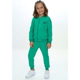 Toontoy Kız Çocuk 2'li Takım Baskılı Bisiklet Yaka Kolu Fırfırlı Sweatshirt & Beli Paçası Lastikli Cepli Jogger Eşofman Altı - 2 Iplik - Çimen Yeşili - 4
