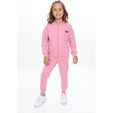 Toontoy Kız Çocuk 2'li Takım Baskılı Bisiklet Yaka Kolu Fırfırlı Sweatshirt & Beli Paçası Lastikli Cepli Jogger Eşofman Altı - 2 Iplik - Gül Kurusu - 3