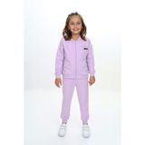 Toontoy Kız Çocuk 2'li Takım Baskılı Bisiklet Yaka Kolu Fırfırlı Sweatshirt & Beli Paçası Lastikli Cepli Jogger Eşofman Altı - 2 Iplik - Lila - 6