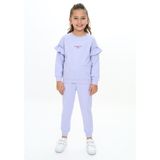 Toontoy Kız Çocuk 2'li Takım Baskılı Bisiklet Yaka Reglan Kol Fırfırlı Sweatshirt & Beli Paçası Lastikli Cepli Jogger Eşofman Altı - 2 Iplik - Açık Lila - 6
