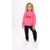 Toontoy Kız Çocuk 2'li Takım Baskılı Bisiklet Yaka Ribanalı Sweatshirt & Beli Paçası Lastikli Jogger Eşofman Altı - TK24212 - Fuşya - 3